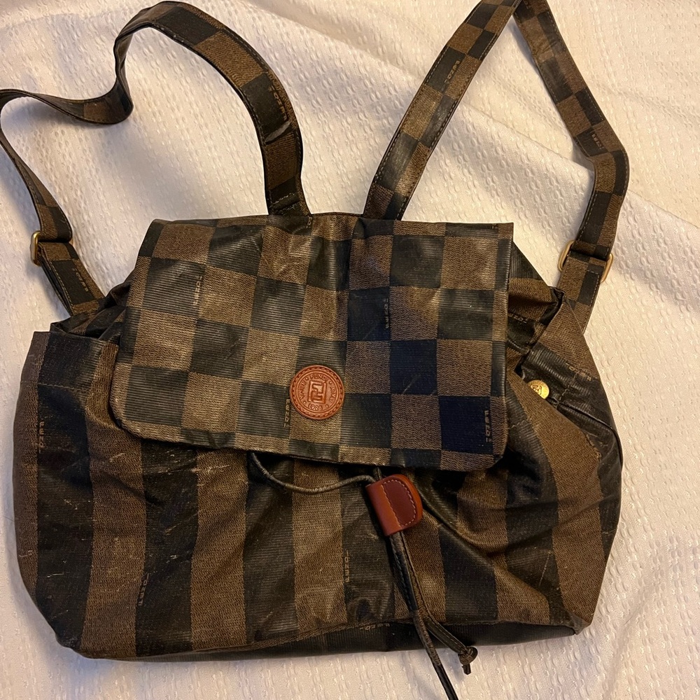 Authentic  lFENDI backpack Womens Brown Polyester Backpack w FF Logo